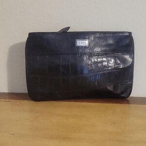 Brighton zip close croc embossed makeup bag, crossbody